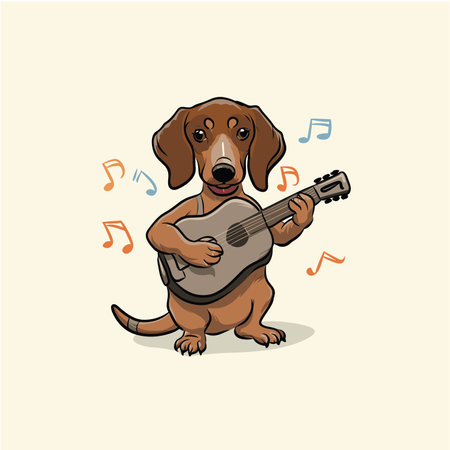 Dachshund playing the guitar. Vector illustration in cartoon style.のイラスト素材