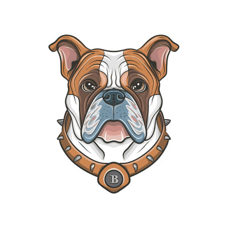 Bulldog head with collar. Vector illustration of a dog head.のイラスト素材