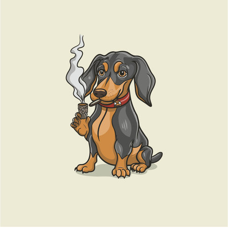 Dachshund dog with a smoking cigar. Vector illustration.のイラスト素材