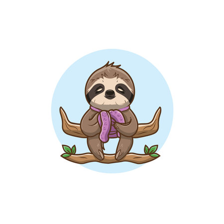 Cute cartoon sloth sitting on a branch. Vector illustration.のイラスト素材