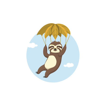 Cute cartoon sloth hanging on a parachute. Vector illustration.のイラスト素材