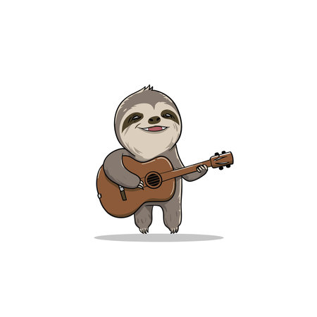 Sloth playing guitar. Vector illustration of cute cartoon sloth.のイラスト素材