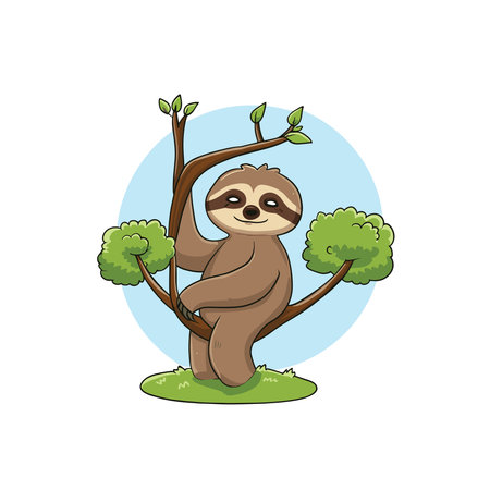 Cute sloth on a tree. Vector illustration in cartoon style.のイラスト素材