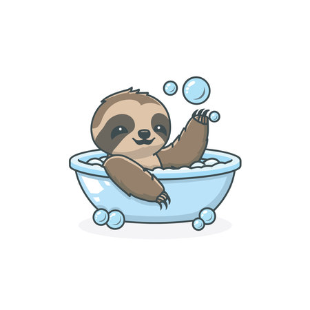 Cute sloth taking a bath. Vector illustration in cartoon style.のイラスト素材