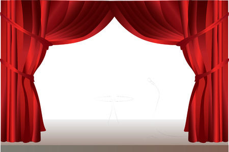 Red stage curtains with glass table.のイラスト素材