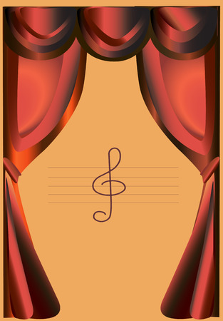 Red stage curtains with honey background and the treble clef.のイラスト素材