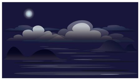 Landscape with clouds, ocean and Moon.のイラスト素材