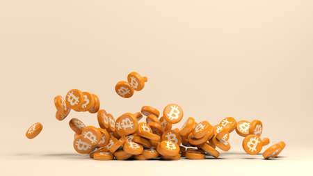 View of Bitcoin cryptocurrency coins falling on the floor - 3D render