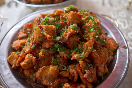 A plate full of fried fish fillet ready to be eatenの写真素材