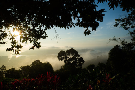 Beautiful sunrise view from on top of a hill in Penangの写真素材