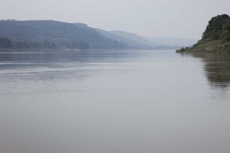 Mekhong River Laos Thailand mountain rangeの写真素材