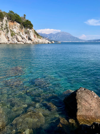 Coast of the Adriatic Sea in Montenegro in summerの写真素材