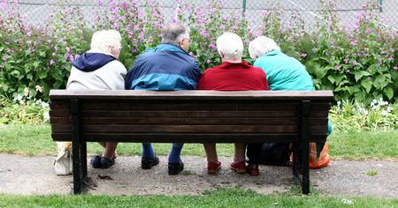 elderly people on the benchの写真素材
