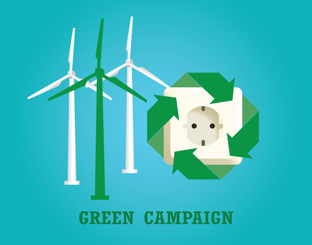 green campaign with electricity plug and wind turbine vector illustrationのイラスト素材