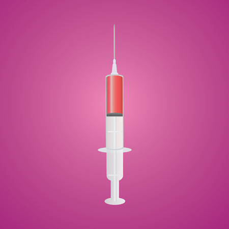 syringe isolated with red blood inside with violet background vectorのイラスト素材