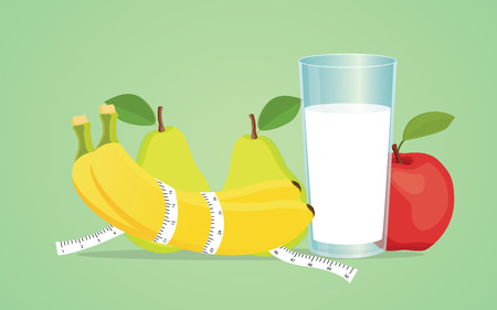 fruit diet with banana pear milk apple healthy vector illustrationのイラスト素材