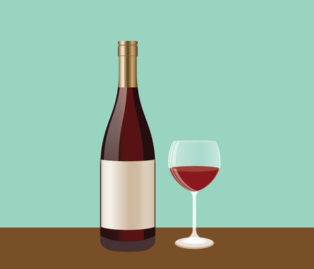 wine bottle and glass on top of table vector illustrationのイラスト素材