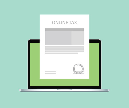 online tax invoice or payment with laptop and paper document vector illustrationのイラスト素材