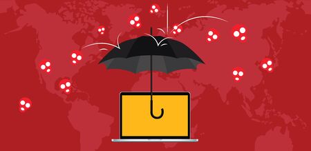 virus attack protection with umbrella and skull crash vectorのイラスト素材