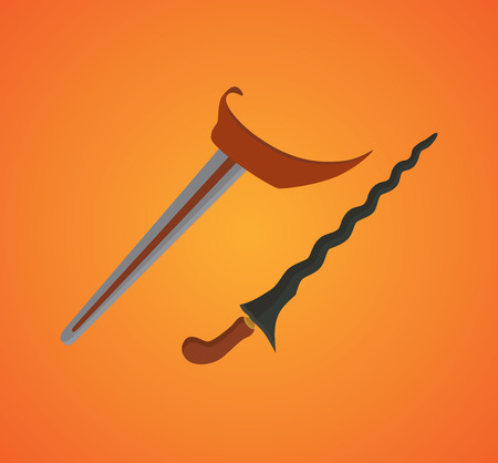 indonesia legendary weapon keris with orange background vectorのイラスト素材