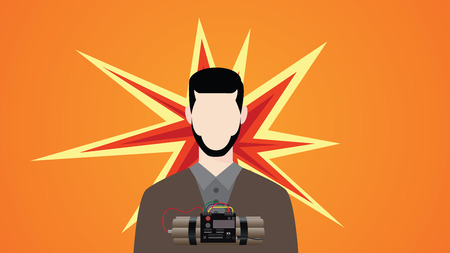 suicide bomb illustration with man dynamite and explosion symbol vectorのイラスト素材