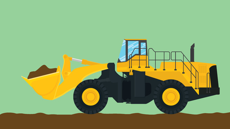 bulldozer illustration with green background vector illustration
