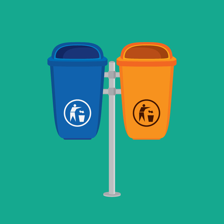 trash can stand with blue and yellow color vector graphic illustrationのイラスト素材
