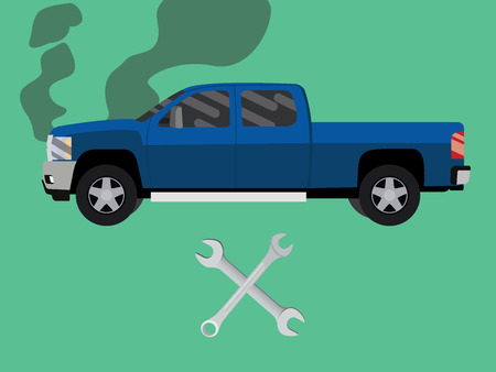 car truck service repair with black smoke vector wrench graphic illustrationのイラスト素材