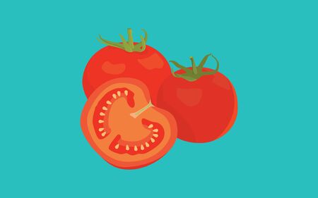 tomato tomatoes sliced single object isolated with blue background vector graphic illustrationのイラスト素材