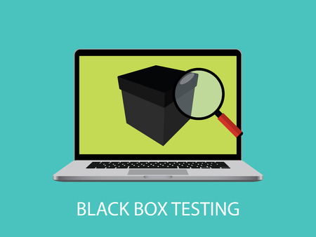 black box testing concept with laptop notebook and magnifying glass graphic illustrationのイラスト素材