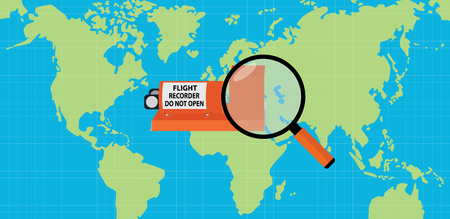 searching flight recorder black box with map as background and magnifying glassのイラスト素材