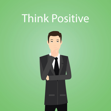 businessman think positive sign with expression to positive thinker vector graphic illustrationのイラスト素材