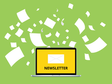 newsletter with letter and laptop notebook and paper flying as background vector graphic illustrationのイラスト素材