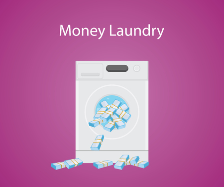 money laundry with money cash in laundry machine vector graphic illustrationのイラスト素材