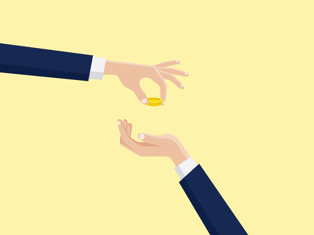 take and gift text quotes hand give gold money coin to other vector graphic illustrationのイラスト素材