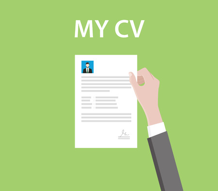 cv curriculum vitae businessman holding his resume vector graphic illustrationのイラスト素材