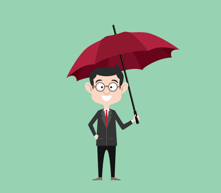 businessman using suit with umbrella to protection vector graphic illustrationのイラスト素材