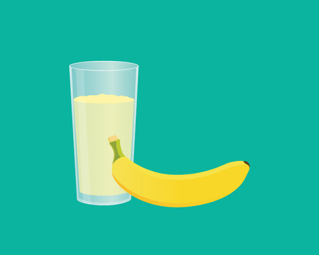 banana smoothie with fruit and a glass of the smoothies with flat style vector graphic illustrationのイラスト素材