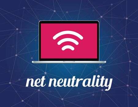 net neutrality concept illustration with signal wifi symbol on the screen laptop and galaxy background illustrationのイラスト素材