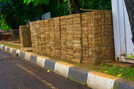 Mound of pavement blocks for build pedestrian photo taken in Jakarta Indonesiaの写真素材