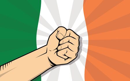 Ireland Europe country fight protest symbol with strong hand and flag as backgroundのイラスト素材