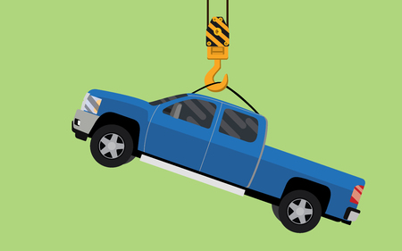 Hanging truck on hook crane illustration vector graphicのイラスト素材
