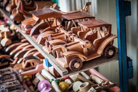 a traditional wooden car line on the store market javaの写真素材
