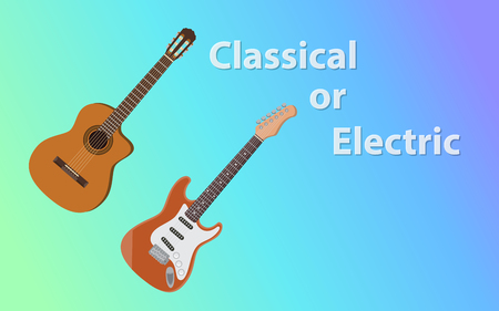 Compare between classical guitar vs electric guitars.のイラスト素材