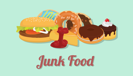 junk food collection pack unhealthy with burger sweet donut vector graphic illustrationのイラスト素材
