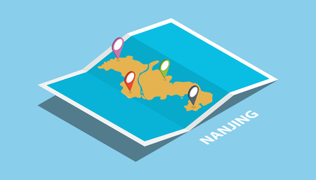 nanjing china eastern jiansu province explore maps with isometric style and pin location tag on top vector illustrationのイラスト素材