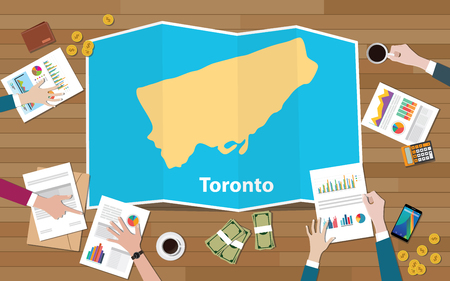toronto ontario canadian city region economy growth with team discuss on fold maps view from top vector illustrationのイラスト素材