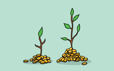 tree invest investment with gold coin money and growing growth illustration with green leaf vector illustrationのイラスト素材