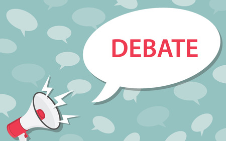 debate concept with loudspeaker and megaphone and bubble speech text - vector illustrationのイラスト素材