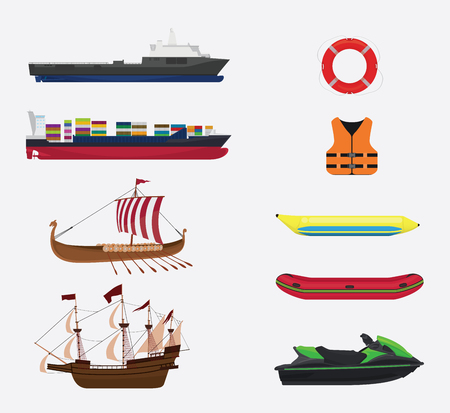 transportation in sea or water collection with various range collection - vector illustrationのイラスト素材